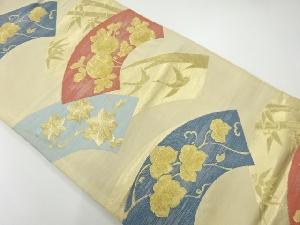 アンティーク　地紙に竹笹・楓模様織出し袋帯（材料）